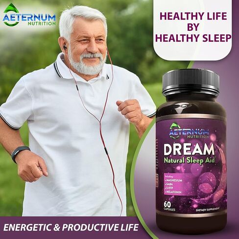 Dream Natural Sleep Supplement for Adults – Relaxing Sleep, Wake Rested - Non Habit Sleep Aid Capsules Free from Sugar, Carbs - Melatonin, Magnesium, 5HTP, L-Theanine, GABA- Non-GMO 60 Sleeping Pills in Saudi Arabia