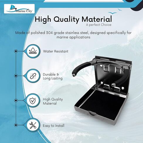 Marine City Stainless Steel Adjustable Arms Folding Drink Cup Holder 2-5/8 Inches to 3-1/2 Inches for Marines – Boats – Ships – Yachts (Pack of 1) (Large) in Saudi Arabia