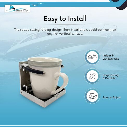 Marine City Stainless Steel Adjustable Arms Folding Drink Cup Holder 2-5/8 Inches to 3-1/2 Inches for Marines – Boats – Ships – Yachts (Pack of 1) (Large) in Saudi Arabia