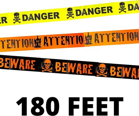 Bulk Halloween Crime Scene Decorations for Haunted Houses, Danger, Beware and Attention, Police Tape Rolls Yard Party Decor, Pack of 6, 180 Feet in Saudi Arabia