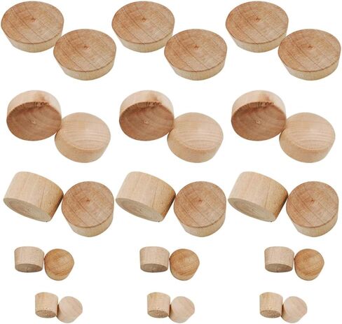 50 Pcs 5 Sizes Wood Screw Hole Plugs Wooden Round Button Plugs Flat Head Wood Plugs Wooden Furniture Hole Plugs Furniture Screw Covers in Saudi Arabia