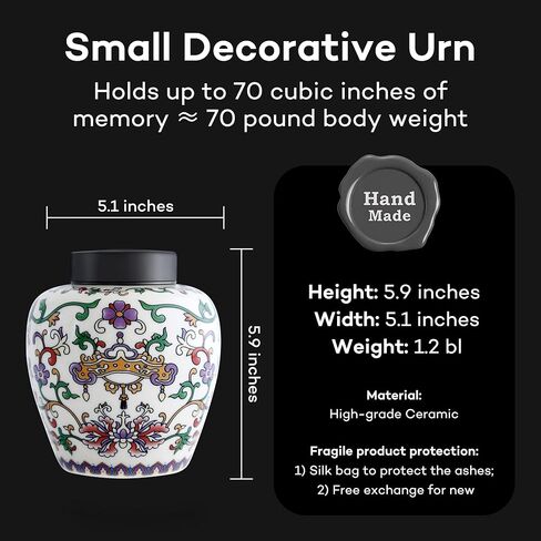 Urn for Human Ashes Female: Medium Ceramic Keepsake Urns for Adult Cremation Memorial Handmade Urns Personalized Creative Painted Enamel for Mom Sister Pet Ash, 70 Cu.in. in Saudi Arabia