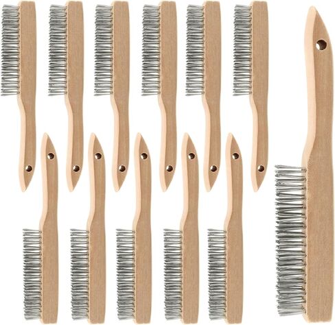 12 قطعة من فرشاة سلك اللحام مقاس 10 بوصة، فرشاة خدش سلك فولاذي مع مقبض خشبي طويل منحني، فرشاة لحام لتنظيف الألومنيوم الصدأ in Kuwait