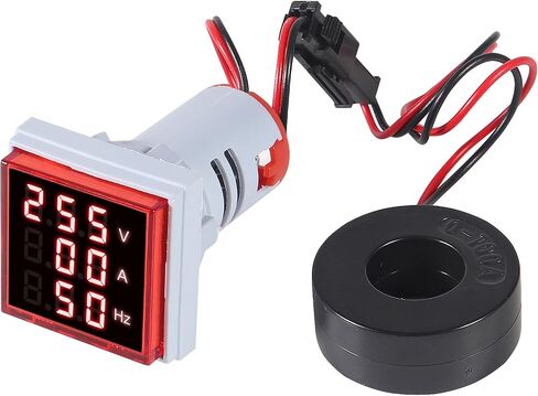 3 in 1 60-500V 0-100A AC Digital Ammeter Voltmeter, 22mm Square Digital Tube Screen with Transformer, LED Display Voltage Detector Current Tester Gauge(Blue) in Saudi Arabia