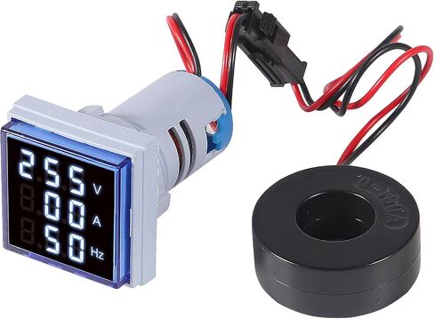 3 in 1 60-500V 0-100A AC Digital Ammeter Voltmeter, 22mm Square Digital Tube Screen with Transformer, LED Display Voltage Detector Current Tester Gauge(Blue) in Saudi Arabia