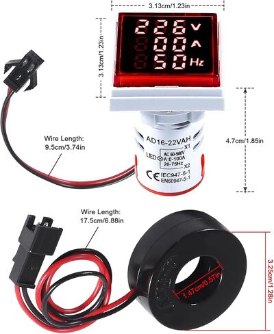 3 in 1 60-500V 0-100A AC Digital Ammeter Voltmeter, 22mm Square Digital Tube Screen with Transformer, LED Display Voltage Detector Current Tester Gauge(Blue) in Saudi Arabia
