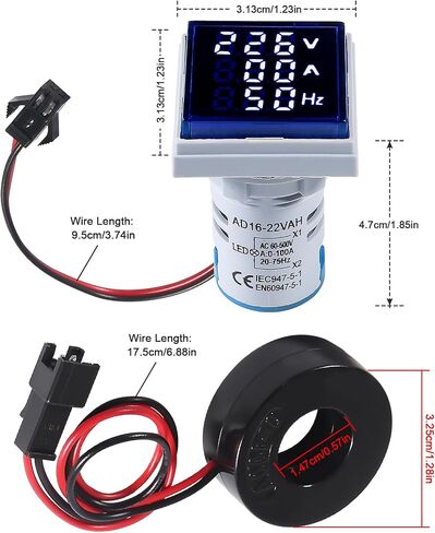 3 in 1 60-500V 0-100A AC Digital Ammeter Voltmeter, 22mm Square Digital Tube Screen with Transformer, LED Display Voltage Detector Current Tester Gauge(Blue) in Saudi Arabia
