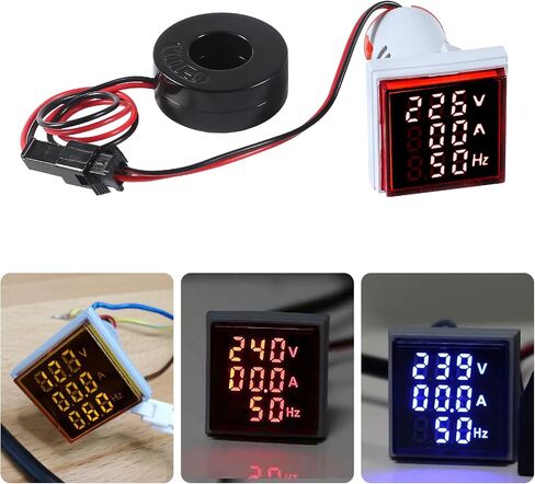 3 in 1 60-500V 0-100A AC Digital Ammeter Voltmeter, 22mm Square Digital Tube Screen with Transformer, LED Display Voltage Detector Current Tester Gauge(Blue) in Saudi Arabia