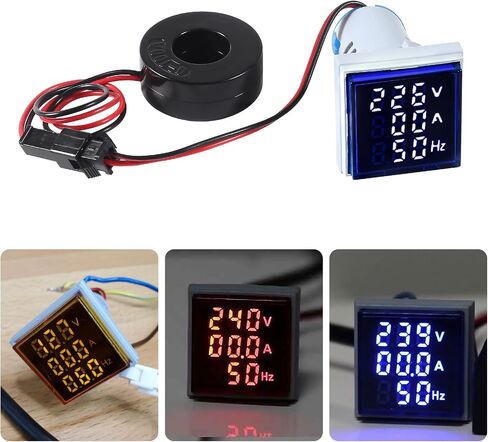 3 in 1 60-500V 0-100A AC Digital Ammeter Voltmeter, 22mm Square Digital Tube Screen with Transformer, LED Display Voltage Detector Current Tester Gauge(Blue) in Saudi Arabia