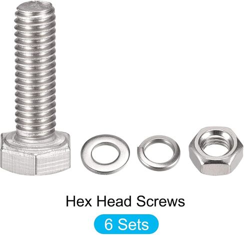 Hex Head Screws Bolts, Nuts, Flat & Lock Washers Kits (M6x70mm) 6Sets, 304 Stainless Steel Assortment Kit - for Home Appliance in Saudi Arabia