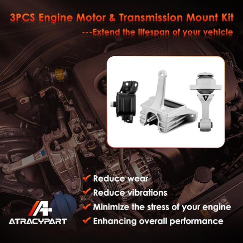 Engine Motor & Transmission Mount Kit 3PCS, Compatible With Hyundai 17-20 Elantra 1.4T1.6T 2.0L, 18-20 Elantra GT 1.6T 2.0L, 17-22 IONIQ 1.6L; Kia 21-22 Seltos 1.6L, Replace OE# A71210, A71100, A71207 in Kuwait