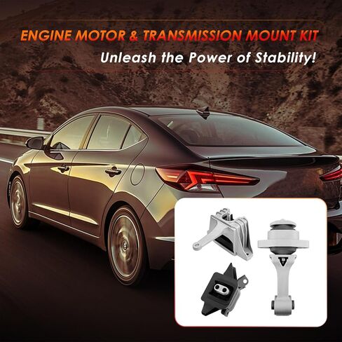 Engine Motor & Transmission Mount Kit 3PCS, Compatible With Hyundai 17-20 Elantra 1.4T1.6T 2.0L, 18-20 Elantra GT 1.6T 2.0L, 17-22 IONIQ 1.6L; Kia 21-22 Seltos 1.6L, Replace OE# A71210, A71100, A71207 in Kuwait