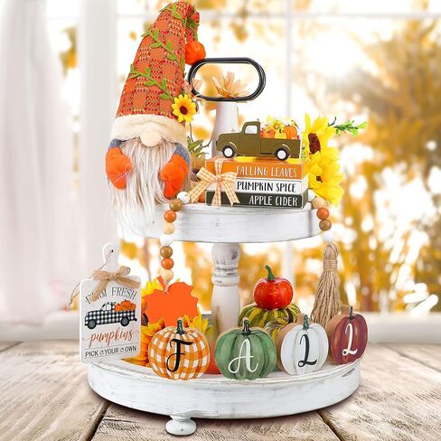 ديكور الخريف لصينية متدرجة ديكورات عيد الشكر، ديكور خشبي للخريف، ديكورات المزرعة، شاحنة الخرزة، تماثيل اليقطين، علامة الخريف الريفية لعيد الشكر في الخريف in Kuwait