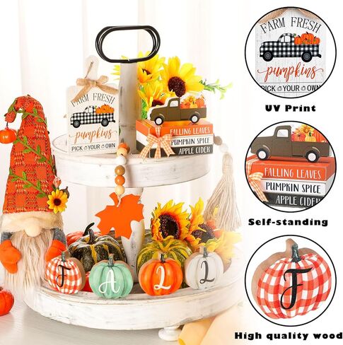 ديكور الخريف لصينية متدرجة ديكورات عيد الشكر، ديكور خشبي للخريف، ديكورات المزرعة، شاحنة الخرزة، تماثيل اليقطين، علامة الخريف الريفية لعيد الشكر في الخريف in Kuwait