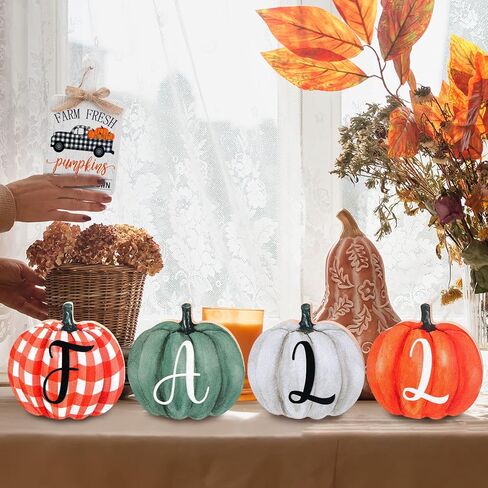 ديكور الخريف لصينية متدرجة ديكورات عيد الشكر، ديكور خشبي للخريف، ديكورات المزرعة، شاحنة الخرزة، تماثيل اليقطين، علامة الخريف الريفية لعيد الشكر في الخريف in Kuwait