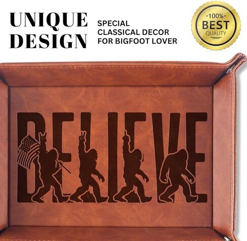 INNObeta Bigfoot Gifts Valet Tray، منظم تخزين سطح المكتب من جلد البولي يوريثان بجانب السرير وحامل العملات المعدنية لمحبي Bigfoot، مثالي لأعياد الميلاد والكريسماس - صدق in Saudi Arabia