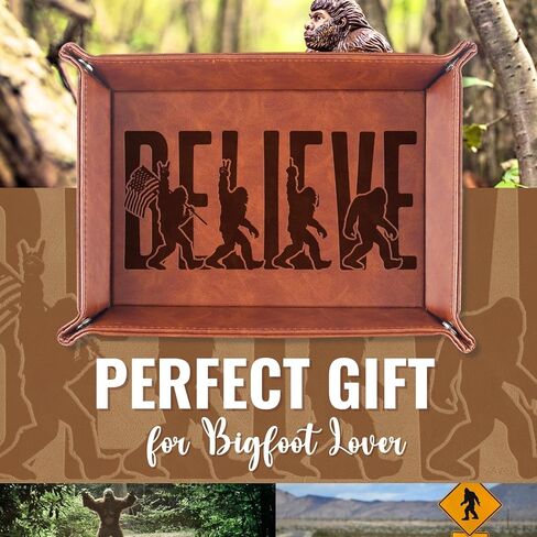 INNObeta Bigfoot Gifts Valet Tray، منظم تخزين سطح المكتب من جلد البولي يوريثان بجانب السرير وحامل العملات المعدنية لمحبي Bigfoot، مثالي لأعياد الميلاد والكريسماس - صدق in Saudi Arabia