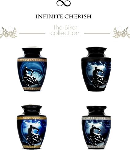 Motorcycle Cremation Urn for Human Ashes Adult Male, Polished Metal Funeral Urn for Human Ashes, 200 Cubic in. Memorial Silver Urn for Burial, Velvet Urn Bag, Anti Scratch Felt Bottom in Saudi Arabia