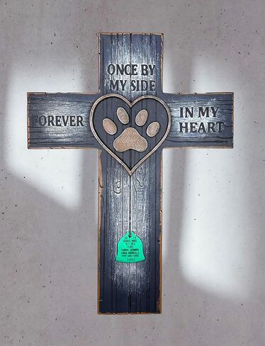 Top Brass Pet Memorial Wall Cross – Paw Print & Heart with Name/Rabies Tag, Collar Hook – Once by My Side Forever in My Heart – Loss of Dog/Cat Sympathy Decor in Kuwait
