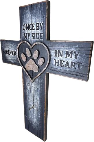 Top Brass Pet Memorial Wall Cross – Paw Print & Heart with Name/Rabies Tag, Collar Hook – Once by My Side Forever in My Heart – Loss of Dog/Cat Sympathy Decor in Kuwait