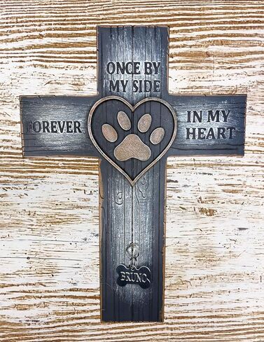 Top Brass Pet Memorial Wall Cross – Paw Print & Heart with Name/Rabies Tag, Collar Hook – Once by My Side Forever in My Heart – Loss of Dog/Cat Sympathy Decor in Kuwait
