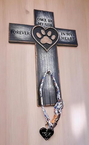 Top Brass Pet Memorial Wall Cross – Paw Print & Heart with Name/Rabies Tag, Collar Hook – Once by My Side Forever in My Heart – Loss of Dog/Cat Sympathy Decor in Kuwait