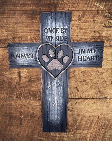 Top Brass Pet Memorial Wall Cross – Paw Print & Heart with Name/Rabies Tag, Collar Hook – Once by My Side Forever in My Heart – Loss of Dog/Cat Sympathy Decor in Kuwait