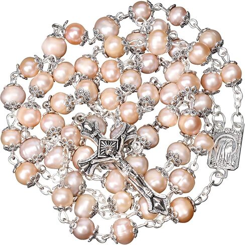 Rosary Beads Catholic for Woman - Natural Pink Real Pearl Rosary Beads, Catholic Gifts in Saudi Arabia