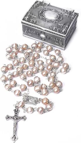 Rosary Beads Catholic for Woman - Natural Pink Real Pearl Rosary Beads, Catholic Gifts in Saudi Arabia
