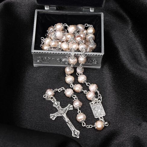 Rosary Beads Catholic for Woman - Natural Pink Real Pearl Rosary Beads, Catholic Gifts in Saudi Arabia