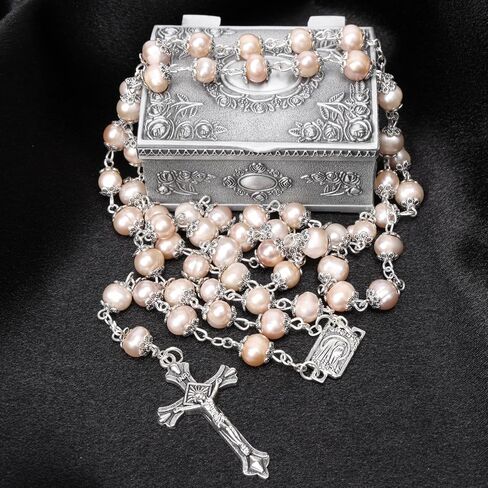Rosary Beads Catholic for Woman - Natural Pink Real Pearl Rosary Beads, Catholic Gifts in Saudi Arabia