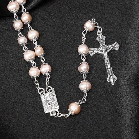 Rosary Beads Catholic for Woman - Natural Pink Real Pearl Rosary Beads, Catholic Gifts in Saudi Arabia