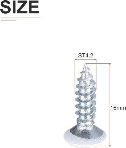 100 قطعة من براغي الحفر الذاتي ST4.2x16mm، برغي معدني من الصفائح المعدنية ذات الرأس المسطح من الفولاذ الكربوني الأبيض - جيد للخشب والمعدن والأثاث - أبيض in Saudi Arabia