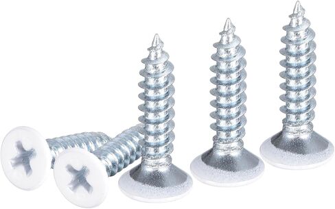 100 قطعة من براغي الحفر الذاتي ST4.2x16mm، برغي معدني من الصفائح المعدنية ذات الرأس المسطح من الفولاذ الكربوني الأبيض - جيد للخشب والمعدن والأثاث - أبيض in Saudi Arabia