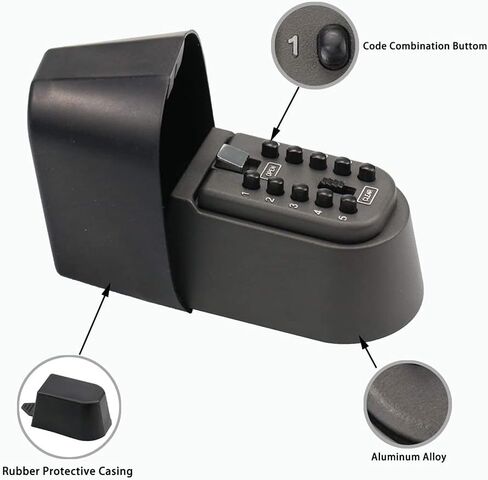 صندوق أمان خارجي مثبت على الحائط مع قفل مجموعة زر ضغط، آمن للمفتاح الخارجي مع زر ضغط بغطاء مطاطي (أسود، 105 × 65 × 48 مم) in Kuwait