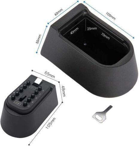 صندوق أمان خارجي مثبت على الحائط مع قفل مجموعة زر ضغط، آمن للمفتاح الخارجي مع زر ضغط بغطاء مطاطي (أسود، 105 × 65 × 48 مم) in Kuwait