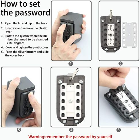 صندوق أمان خارجي مثبت على الحائط مع قفل مجموعة زر ضغط، آمن للمفتاح الخارجي مع زر ضغط بغطاء مطاطي (أسود، 105 × 65 × 48 مم) in Kuwait