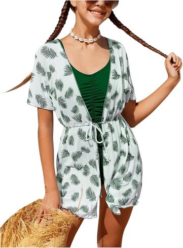 بدلة سباحة قطعة واحدة للفتيات من Boho Tropical بدون أكمام مكشكشة مع غطاء in Saudi Arabia