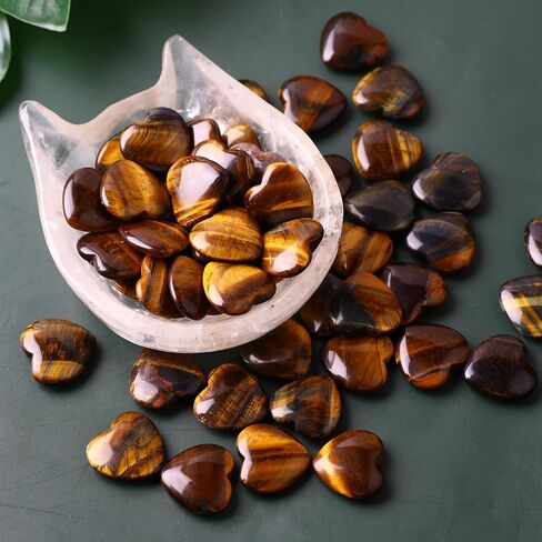 10PCS Natural Heart Stone Healing Crystal Palm Gemstones Wholesale Tiger Eye Bulk Crystals Rock Real Gemstones Hearts For Valentine's Day Love Gifts and Chakra Reiki Balancing (0.8 inch) in Saudi Arabia