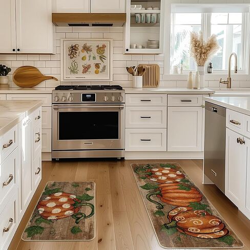Artoid ModeWood Dot Pumpkin Leaves Fall Kitchen Mats Set of 2, Autumn Home Decor Low-Profile Kitchen Rugs for Floor - 17x29 and 17x47 Inch in Saudi Arabia