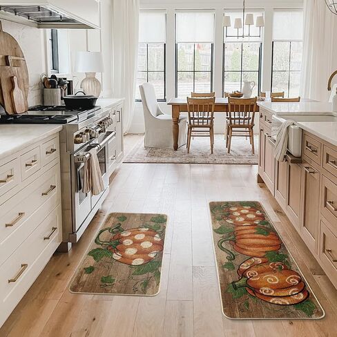 Artoid ModeWood Dot Pumpkin Leaves Fall Kitchen Mats Set of 2, Autumn Home Decor Low-Profile Kitchen Rugs for Floor - 17x29 and 17x47 Inch in Saudi Arabia