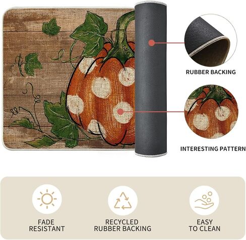 Artoid ModeWood Dot Pumpkin Leaves Fall Kitchen Mats Set of 2, Autumn Home Decor Low-Profile Kitchen Rugs for Floor - 17x29 and 17x47 Inch in Saudi Arabia