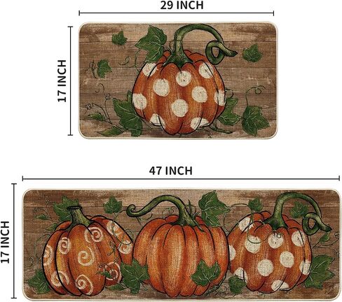 Artoid ModeWood Dot Pumpkin Leaves Fall Kitchen Mats Set of 2, Autumn Home Decor Low-Profile Kitchen Rugs for Floor - 17x29 and 17x47 Inch in Saudi Arabia
