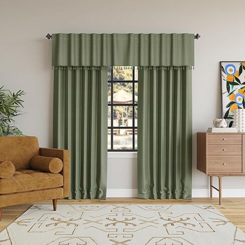 ستارة Sun Zero Greyson Faux Dupioni الحريرية المطرزة بالخرز الحراري للغاية بنسبة 100% ستارة خلفية معتمة، مقاس 127 سم × 43.18 سم، أخضر طحلبي in Saudi Arabia