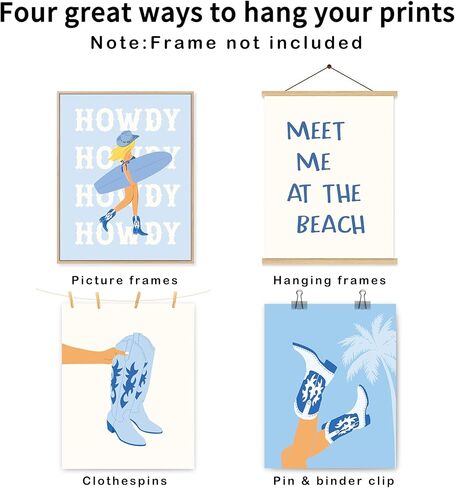 okaxscm Coastal Cowgirl Room Decor Aesthetic, Coastal Cowgirl Wall Art Prints Set of 4, Coastal Granddaughter Room Decor, Blue Preppy Beach Surf Poster for Teen Girls Bedroom Dorm, 8x10 Unframed in Kuwait