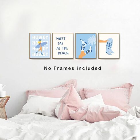 okaxscm Coastal Cowgirl Room Decor Aesthetic, Coastal Cowgirl Wall Art Prints Set of 4, Coastal Granddaughter Room Decor, Blue Preppy Beach Surf Poster for Teen Girls Bedroom Dorm, 8x10 Unframed in Kuwait