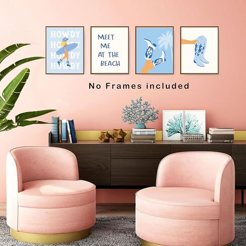 okaxscm Coastal Cowgirl Room Decor Aesthetic, Coastal Cowgirl Wall Art Prints Set of 4, Coastal Granddaughter Room Decor, Blue Preppy Beach Surf Poster for Teen Girls Bedroom Dorm, 8x10 Unframed in Kuwait