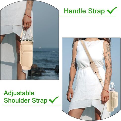 Water Bottle Holder with Strap and Pouch for Stanley Cup 40 oz Tumbler with Handle & Simple Modern 40oz Tumbler, Water Bottle Carrier Bag with Straw Cover and Letter Charm for Stanley Cup (Gream S) in Saudi Arabia