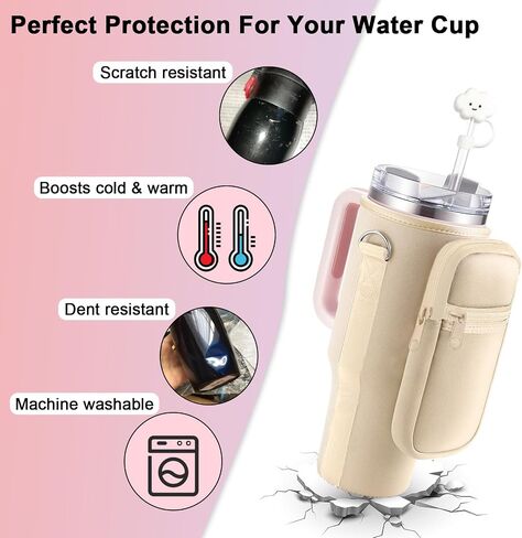 Water Bottle Holder with Strap and Pouch for Stanley Cup 40 oz Tumbler with Handle & Simple Modern 40oz Tumbler, Water Bottle Carrier Bag with Straw Cover and Letter Charm for Stanley Cup (Gream S) in Saudi Arabia