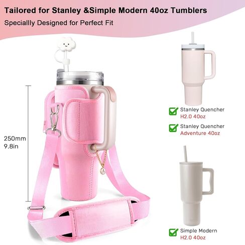 Water Bottle Holder with Strap and Pouch for Stanley Cup 40 oz Tumbler with Handle & Simple Modern 40oz Tumbler, Water Bottle Carrier Bag with Straw Cover and Letter Charm for Stanley Cup (Gream S) in Saudi Arabia